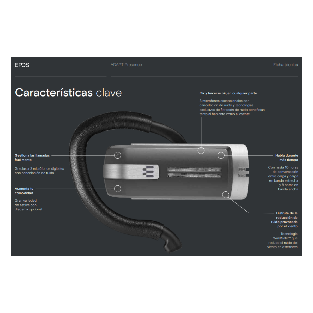 EPOS Adapt Presence Grey UC Bluetooth Headset inalambricos (SI)