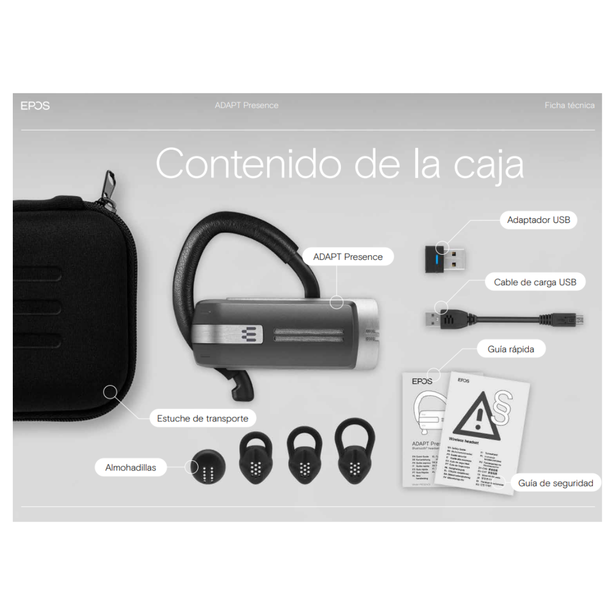 EPOS Adapt Presence Grey UC Bluetooth Headset inalambricos (SI)